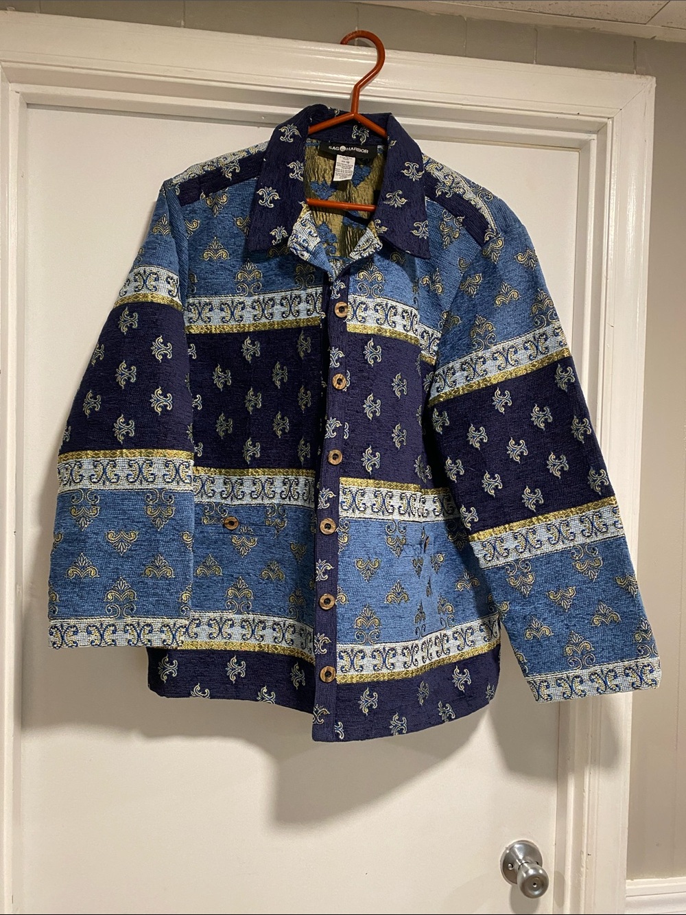 Sag Harbor Navy Blue Floral-Accent Button Jacket